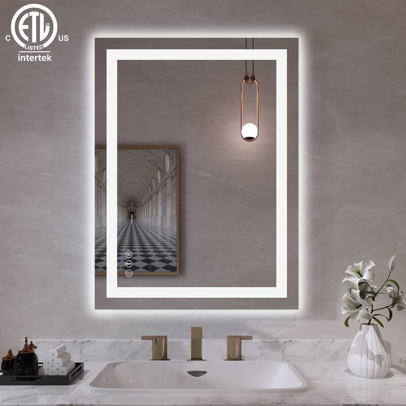 Large Rectangular Frameless Anti-Fog LED Light Wall Mounted Bathroom Vanity Mirror in White - N/A