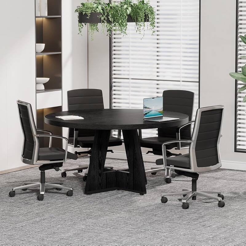 47" Round Conference Table Meeting Room Table with Thickened Top Wood Base Modern Training Desk for Conference/Seminar Room