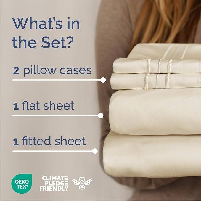 CGK Linens 4 Piece Solid Microfiber Deep Pocket Soft Bed Sheet Set