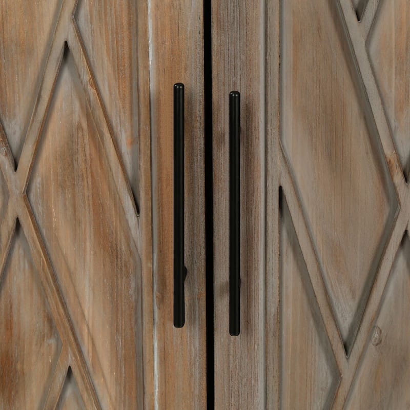 Wooden 4 Door Wooden Miter Lace Cabinet Antique Grey