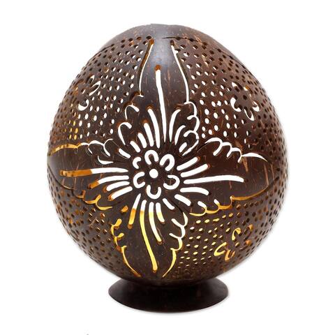 Novica Handmade Floral Light Coconut Shell Catchall