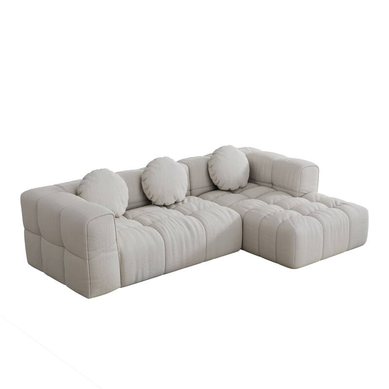103" Chenille L-Shaped Sectional Sofa with Right Recliner, 3 Pillows and Modular Design