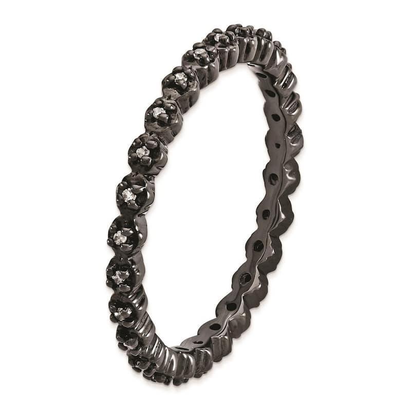 Curata 925 Sterling Silver Polished Prong set Patterned Ruthenium plating Stackable Expressions Diamond Black Plated Ring