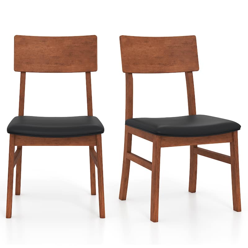 Set of 2 Black Rubber Wood PVC Leather Armless Dining Chairs with Ergonomic Cushions - 18" x 19.5" x 35" - Black