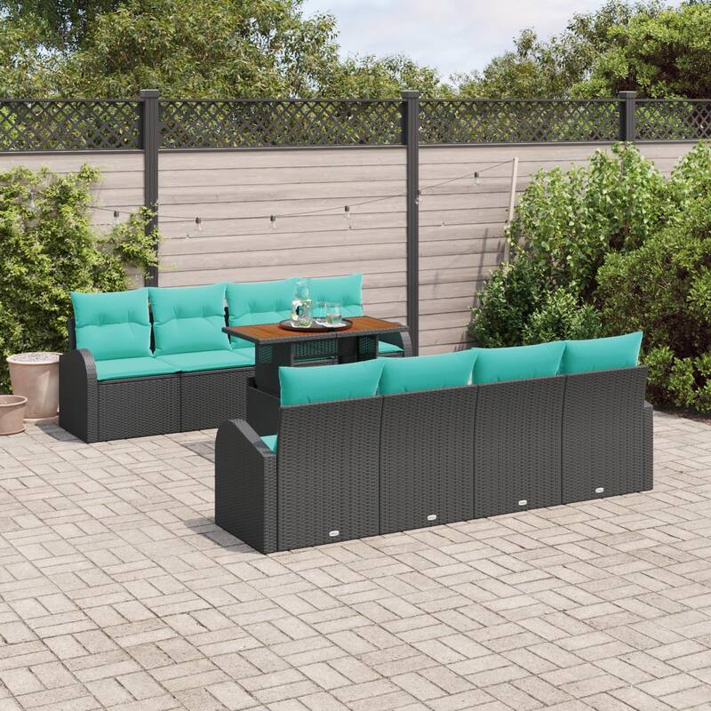 vidaXL 10 Piece Garden Sofa Set with Cushions Black Poly Rattan - 92.1×24.4×27.2