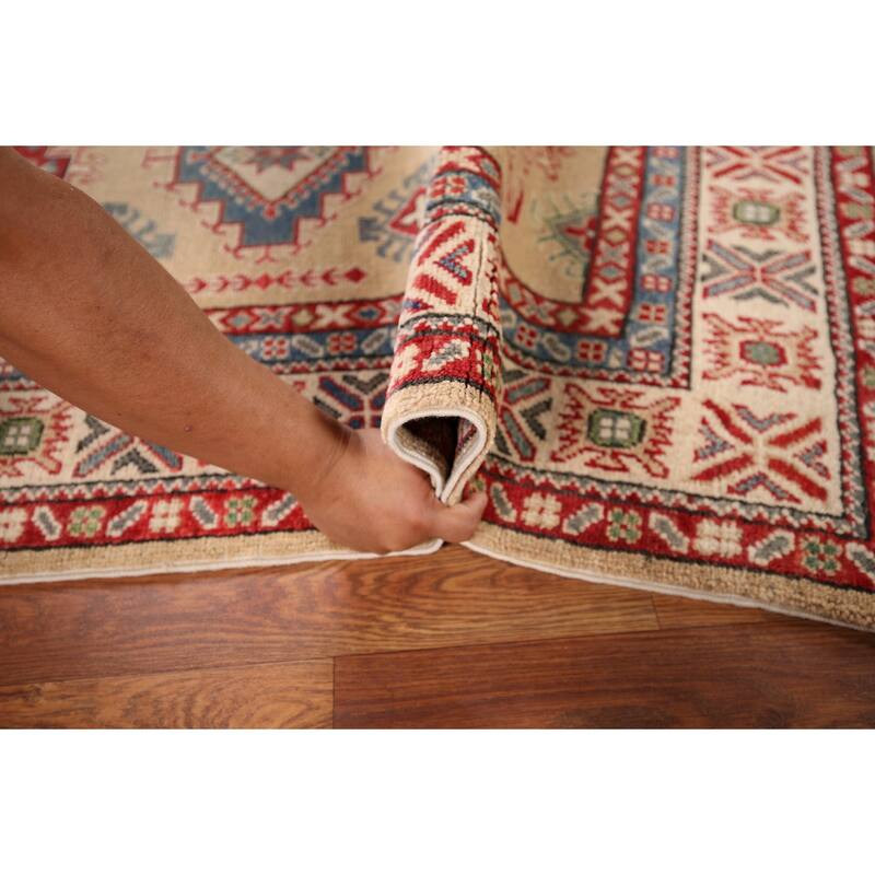 Oriental Kazak Foyer Rug Hand-Knotted Traditional Beige Wool Carpet - 3'4" x 4'7"