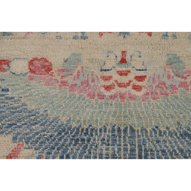 Vegetable Dye Beige Art Deco Turkish Rug Hand-Knotted Wool Carpet - 5'0"x 6'11"