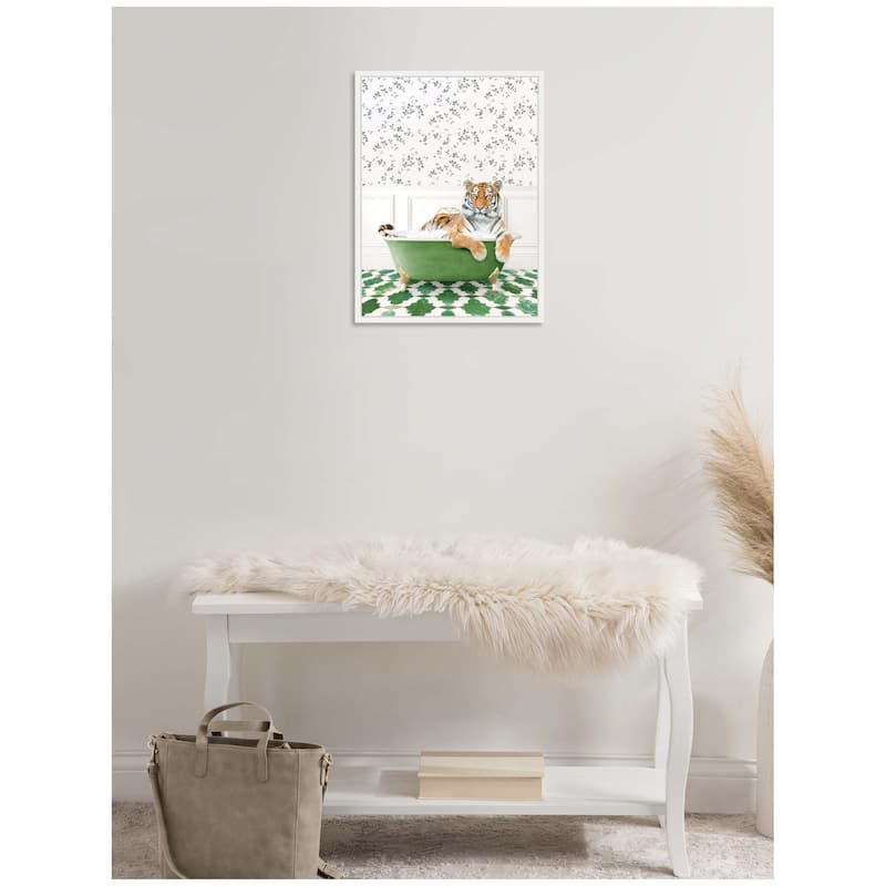 Kate and Laurel Sylvie Tiger in Eclectic Green Bathtub Framed Canvas by Amy Peterson