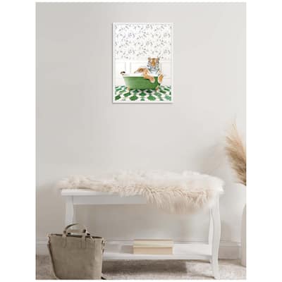Kate and Laurel Sylvie Tiger in Eclectic Green Bathtub Framed Canvas by Amy Peterson