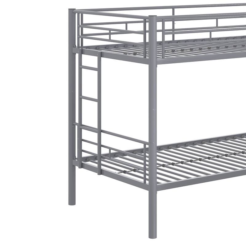 Bunk Bed Metal Twin Size Bunk Beds Frame with Ladder & Full-Length Guardrail Heavy Duty Sturdy 2 in 1 Convertible Bunk Bed