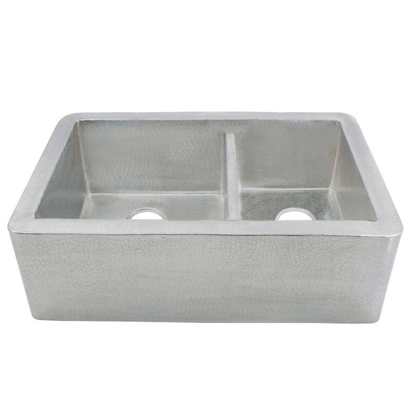 Native Trails Farmhouse 33" Double Basin 16 Gauge Hammered Copper - Brushed Nickel