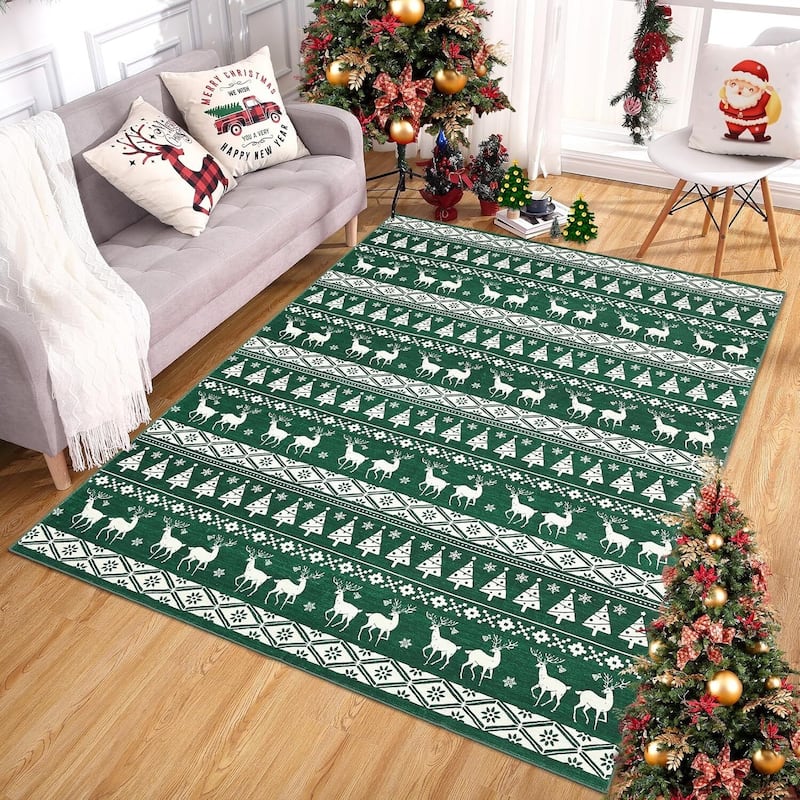 Snowflake Christmas Holiday Decorative Area Rug, for Bedroom Living Room, Green - 5*7ft