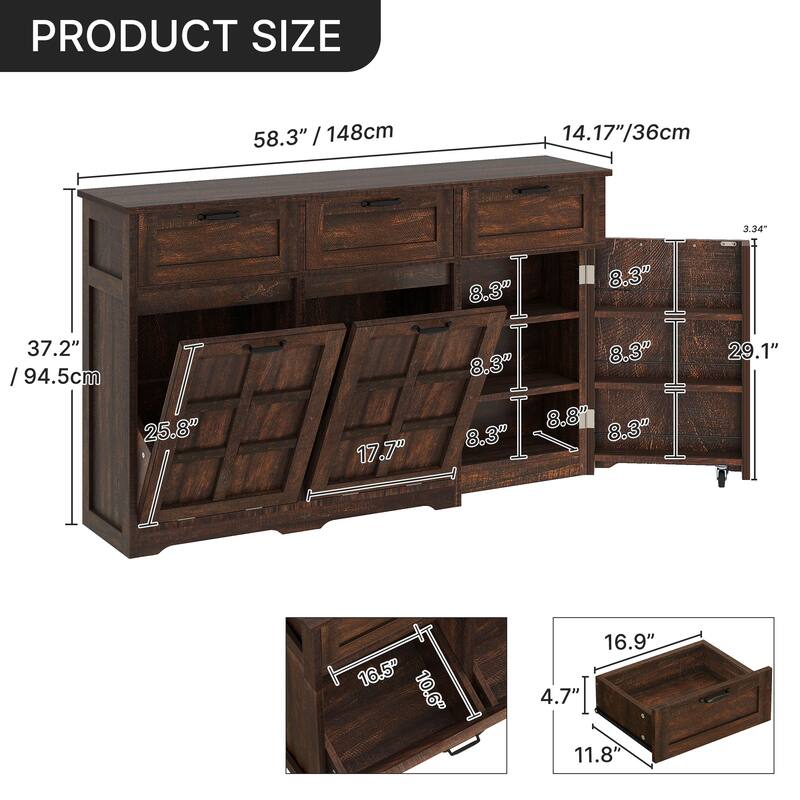 Moasis 58.3" Wide Kitchen Island With Double Tilt Out Trash Can Cabinet