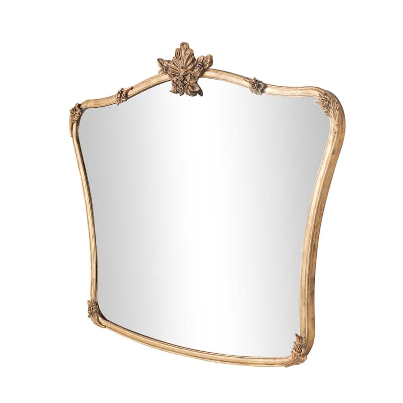 Metal Floral Orante Antique Curved Wall Mirror - Gold - Roche River Decor - 2"W x 36"L x 26"H