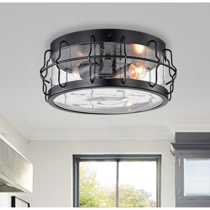 Matte Black 2-light Flush-Mount Chandelier (SOLD AS A PAIR)