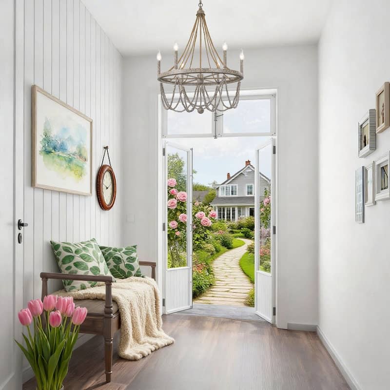 Farmhouse 6-Light Empire Wagon Wheel Chandelier for Dining Living Room - D25.5'' x H97.5''