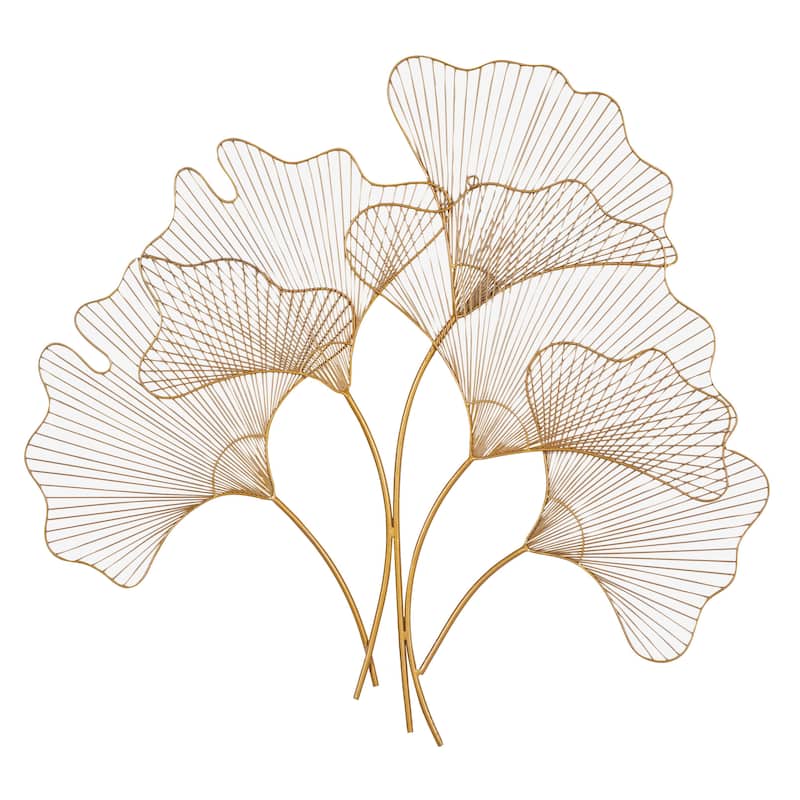 Metal Floral Wire Cutout Ginkgo Leaf Home Wall Decor - Copper or Gold- Roche River Decor