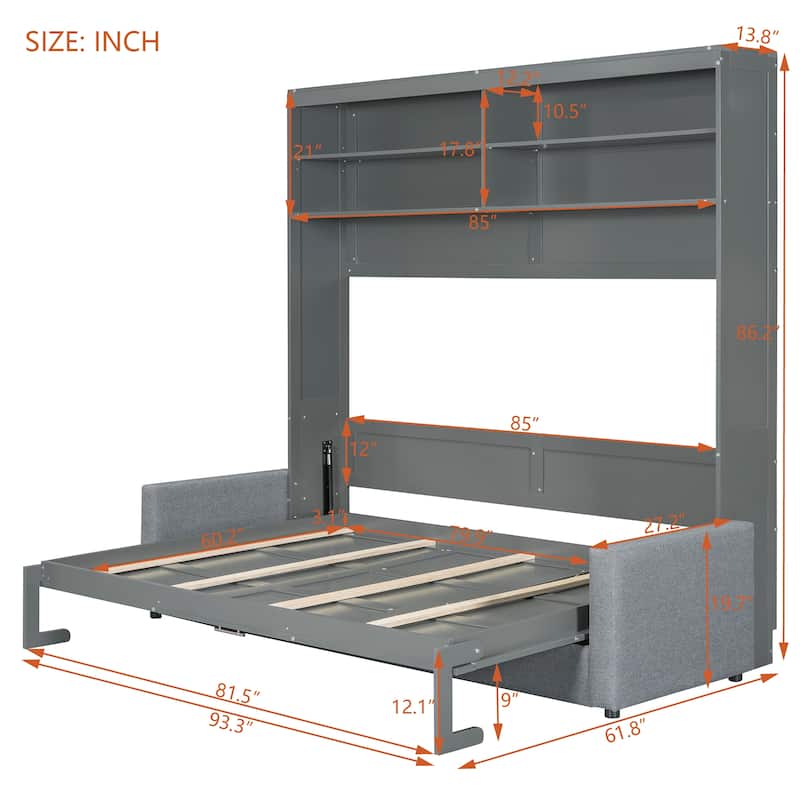 Queen Murphy Bed with Integrated Sofa - Space-Efficient Wall Bed with Easy Fold Mechanism