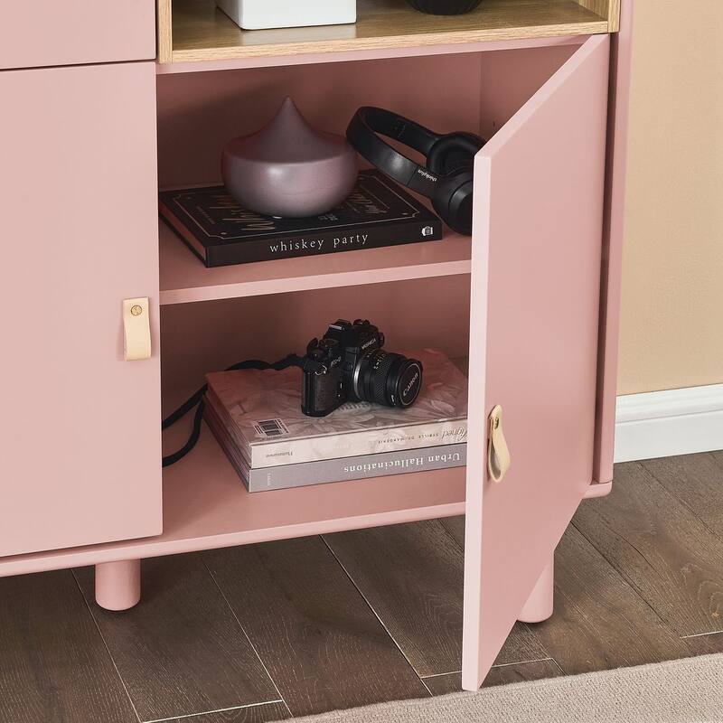 3 Doors Wooden Cabinet with Leather Handle
