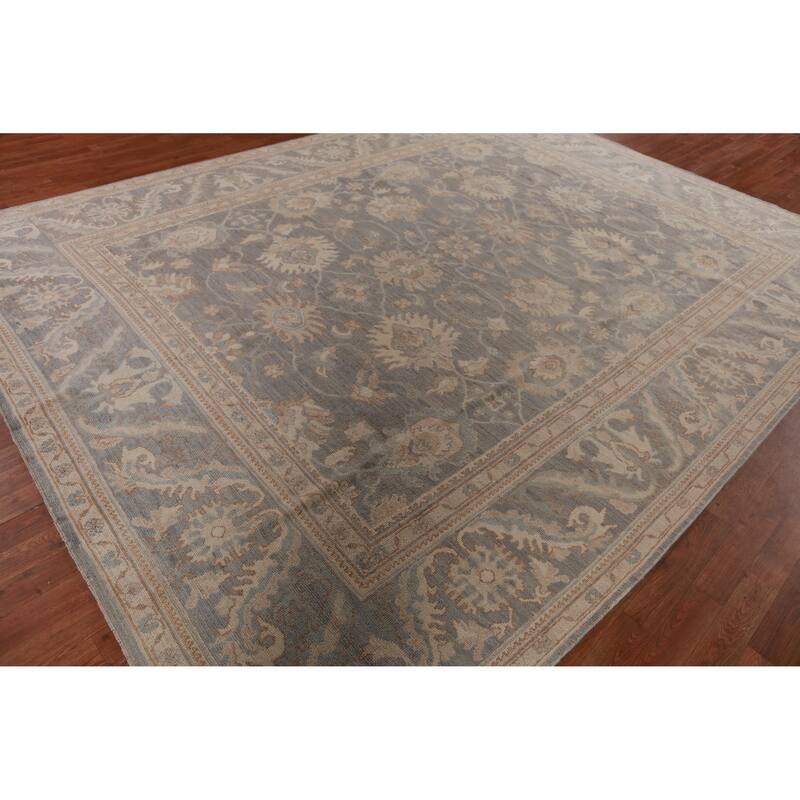 Hand Knotted Oriental 100% Wool Carpet Transitional All-Over Greys & Charcoal Oushak Area Rug - 11' 11'' X 9' 3''