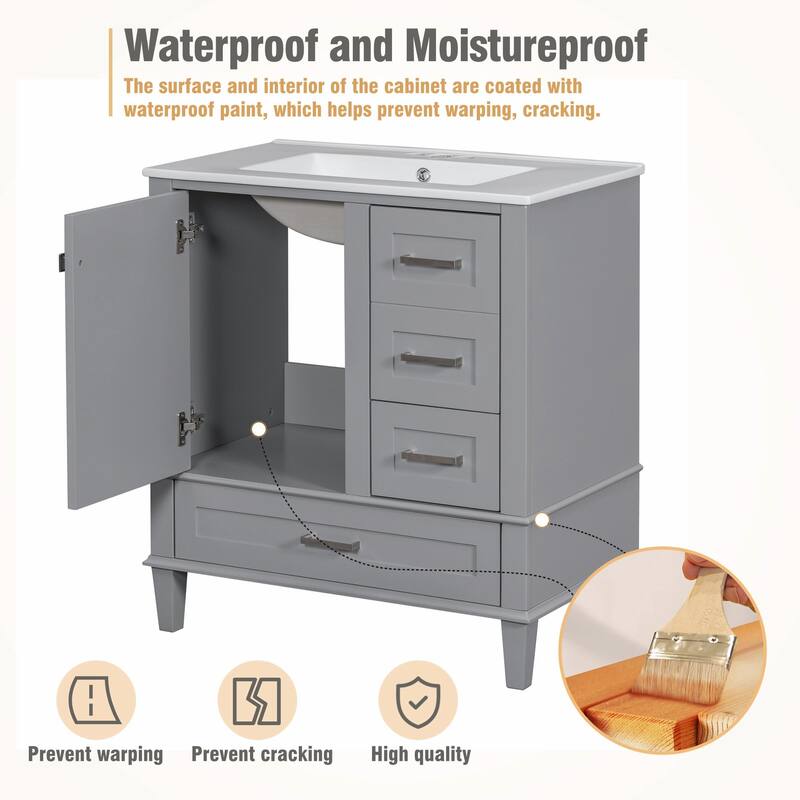 30" Modern Bathroom Vanity with Sink, Storage Cabinet