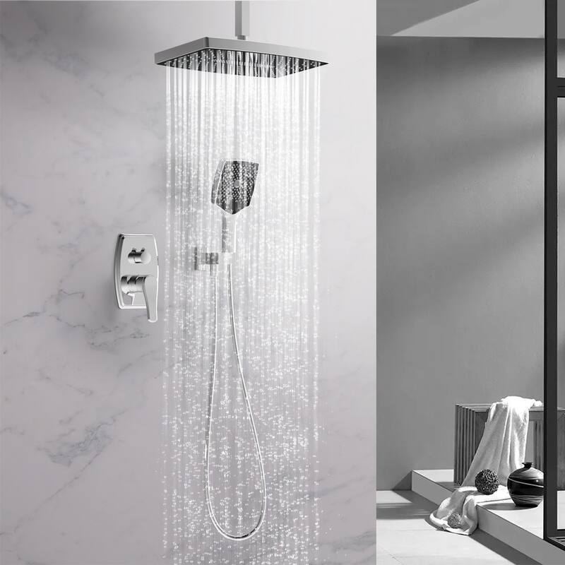 GIVINGTREE Single Handle 3 Spray 14 In.rectangular Ceiling Mounted Shower Faucet With Valve