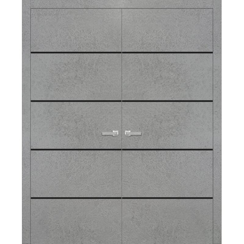 Solid French Double Doors 36 x 80 Planum 0015 Concrete with - 48" x 80" ( 2* 24x80)