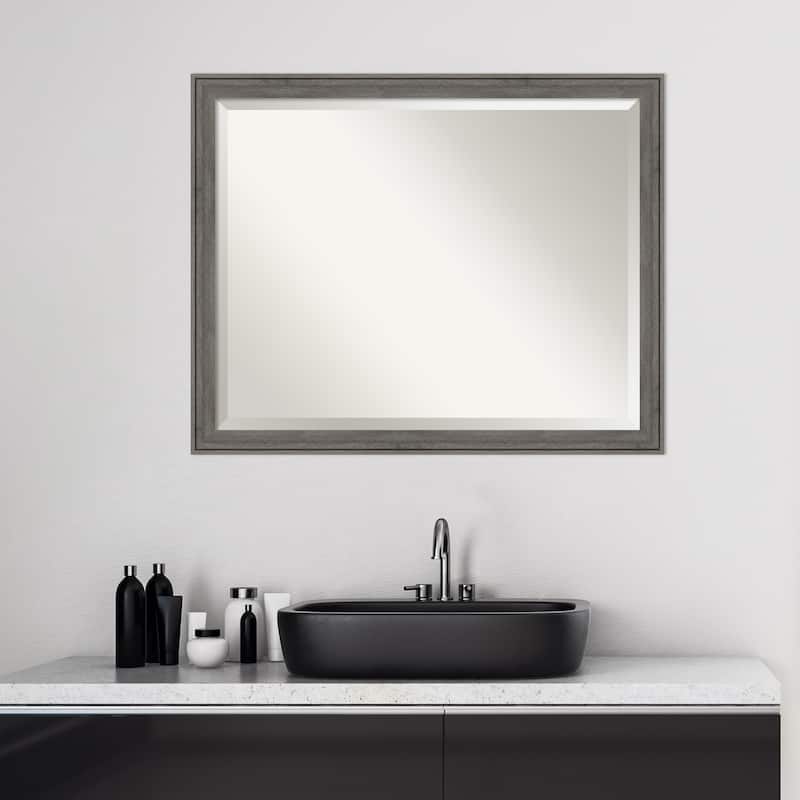 Beveled Wood Bathroom Wall Mirror - Regis Barnwood Grey Narrow Frame - Regis Barnwood Grey Narrow