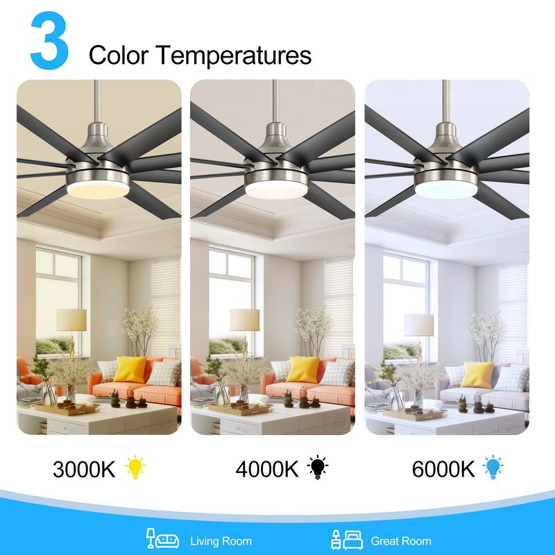 72 Inch Black Morden LED Ceiling Fan with Light Remote(8-Blade)