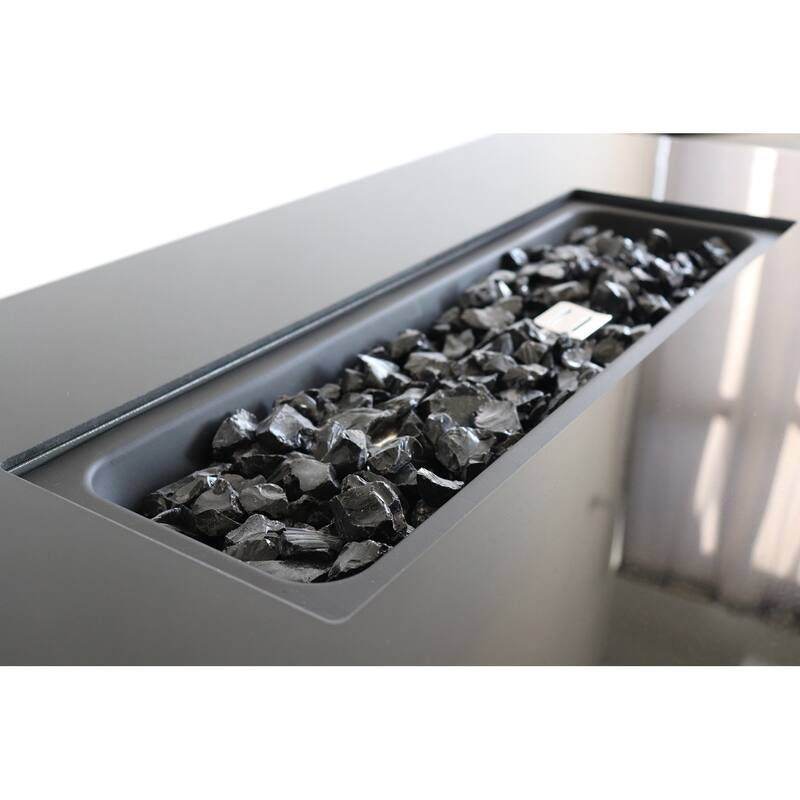 LSI 42 White Smoked Glass Metal Rectangle Fire Pit