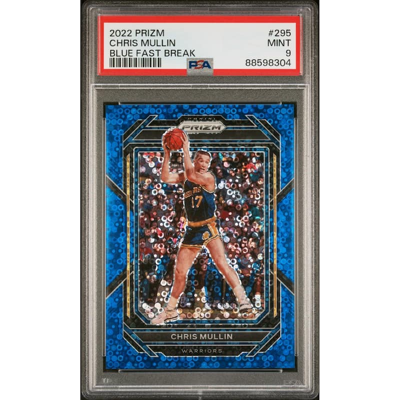 Chris Mullin 2022 Panini Prizm Blue Fast Break Card #295 Graded PSA 9 94/150 - 8'6" x 11'6"