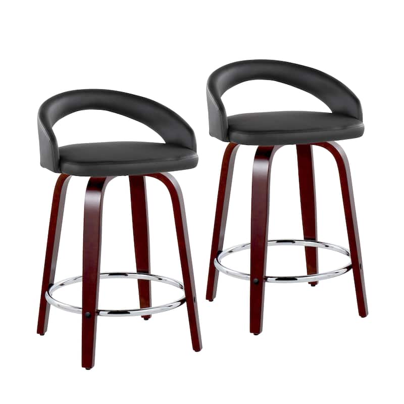 Carson Carrington Stavenger Upholstered 24" Counter Stool with Mahogany Bent Wood Legs (Set of 2) - Black Faux Leather