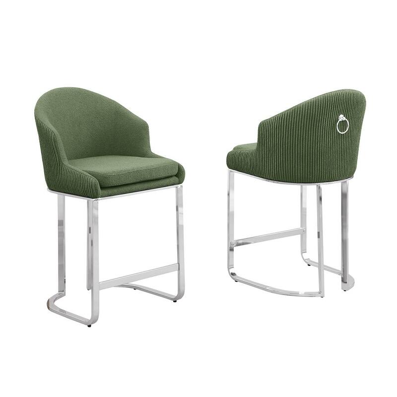 Best Quality Furniture Teddy Fabric Chrome Barstools (Set of 2) - N/A