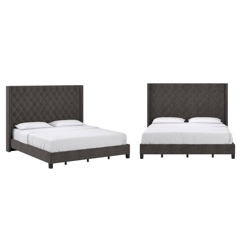 Detmold Wingback Button Tufted Tall Headboard Bed - Charcoal - King