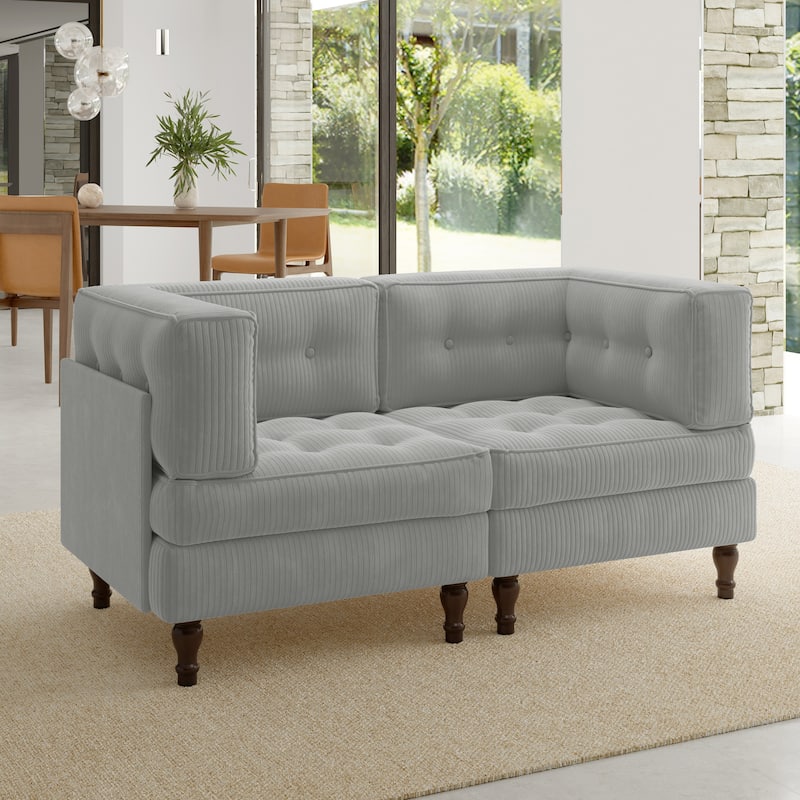 Oversized Sofa Corduroy Tufted Modular Sectional Set - Light Grey-2 peice - Symmetrical