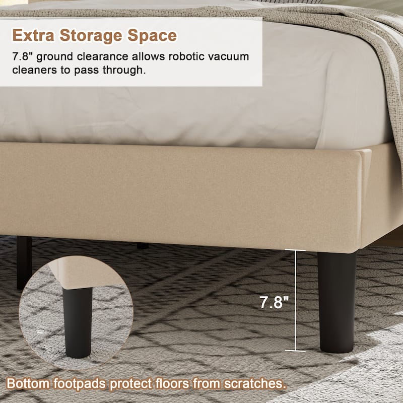 Javlergo Modern Upholstered Platform Bed Frame with Height Adjustable Tufted Headboard