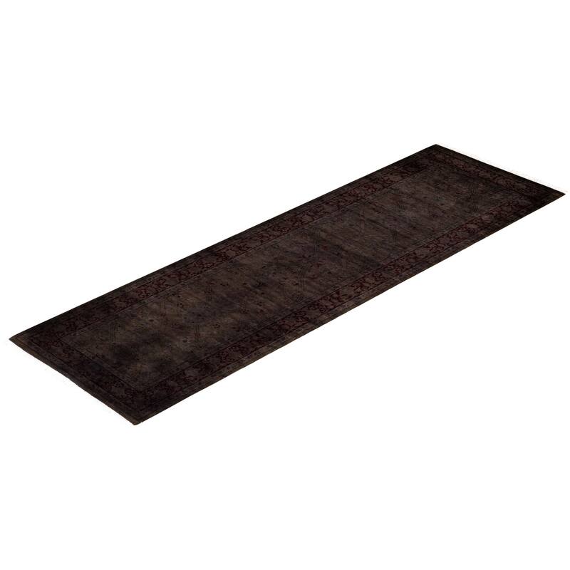 Overton Hand Knotted Wool Vintage Inspired Modern Contemporary Overdyed Brown Runner Rug - 2' 6" x 10' 8"