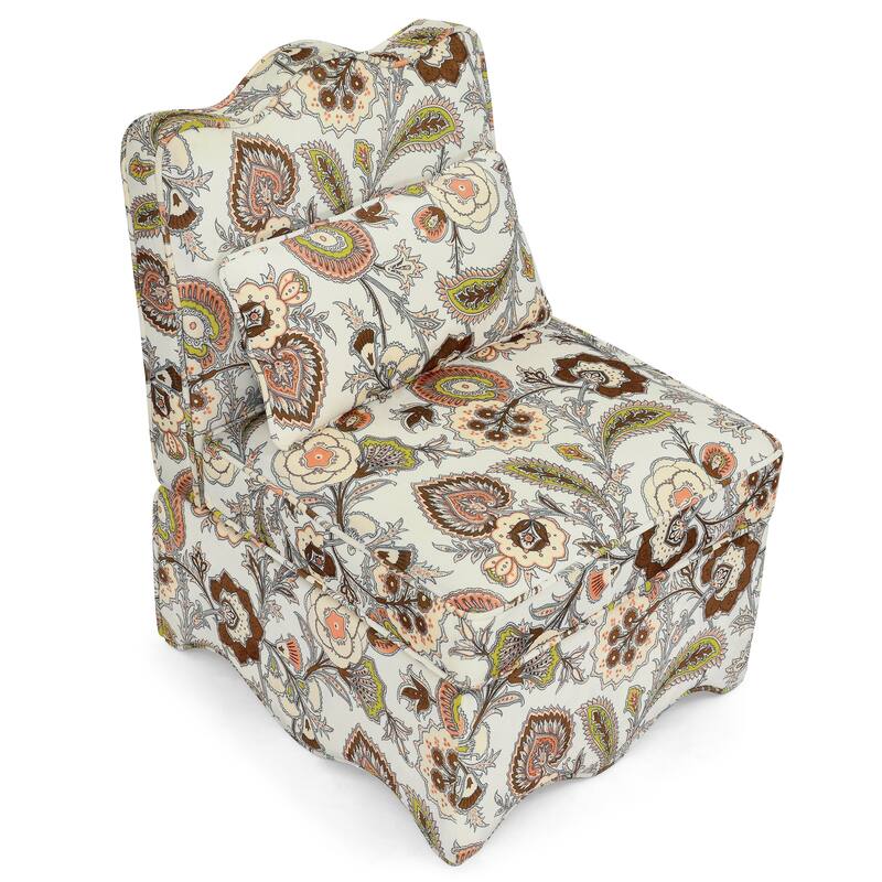 Roomfitters Floral Flannel Accent Chair with Pillow, Armless Upholstered Lounge Chair with Soft Cushion for Living Room