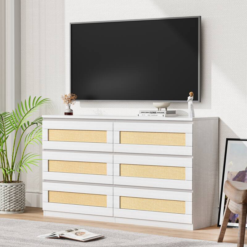 6 Drawer Dresser for Bedroom, Modern Wide Chest of Drawers