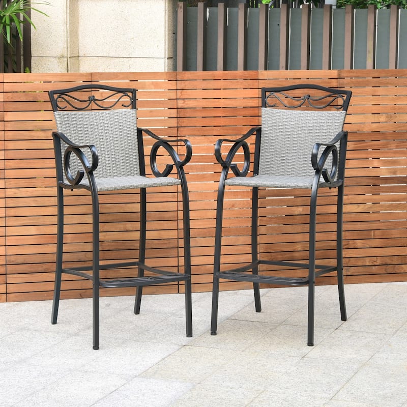 Valencia Resin Wicker Bar-Height Barstool (Set of 2) - Grey