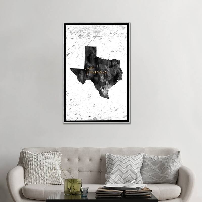 iCanvas "Texas Black And White Gold" by WallDecorAddict Framed
