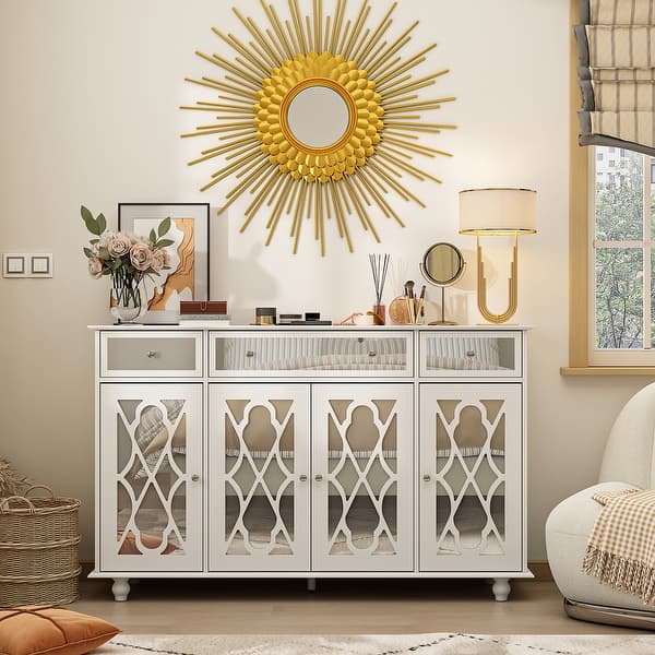 slide 2 of 10, 55.1" Accent Storage Cabinet Mirror Sideboard Buffet Cabinet Buffet 55.1"W - White
