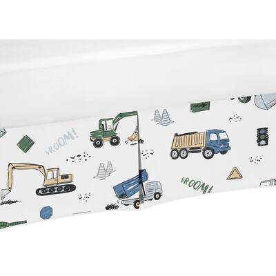 Construction Truck Collection Boy Crib Bed Skirt - Grey Yellow Black Blue and Green Transportation