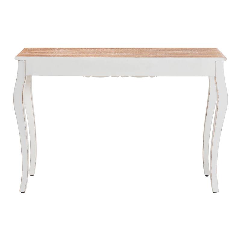Riquin Distressed Wood Console Table - Carved Wood Accent Table with Floral Motif and Two-Tone Finishing