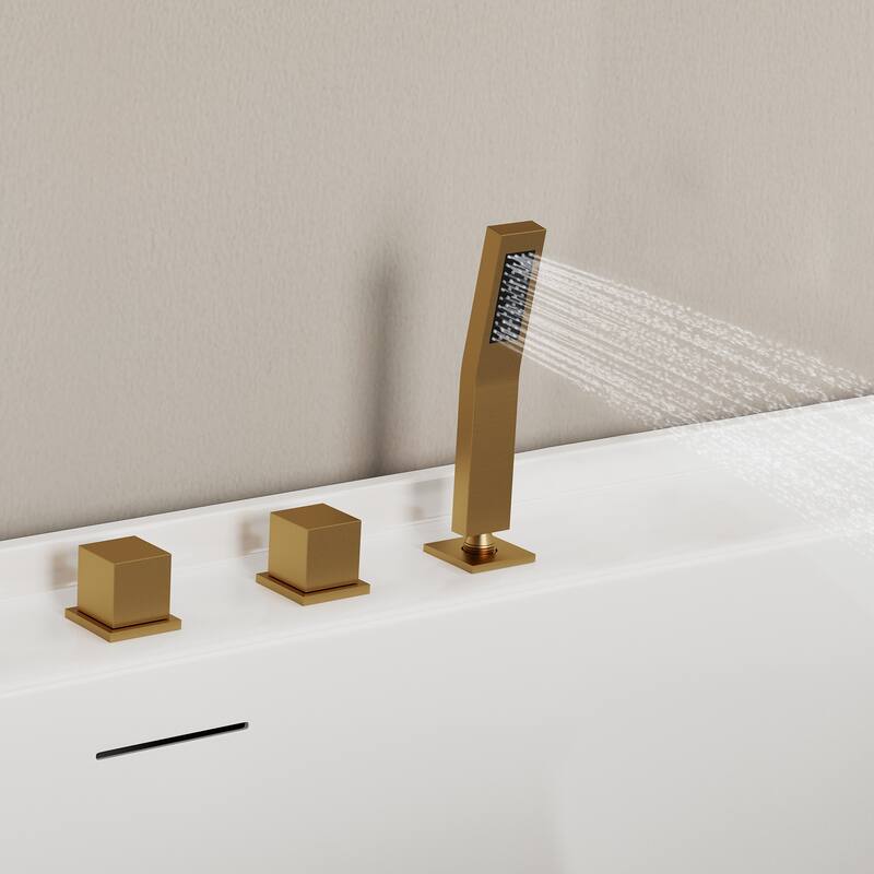 5-Hole 3-Handle Deck-Mount Waterfall Tub Faucet with Hand Shower,Waterfall Spout Bathtub Faucet