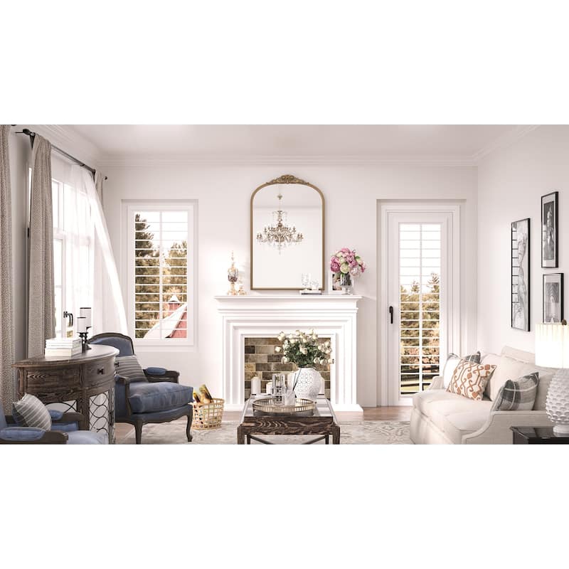 Keonjinn Art Decorative Accent Arched Wall Mirrors, Relief Frame, Antique Black/Gold