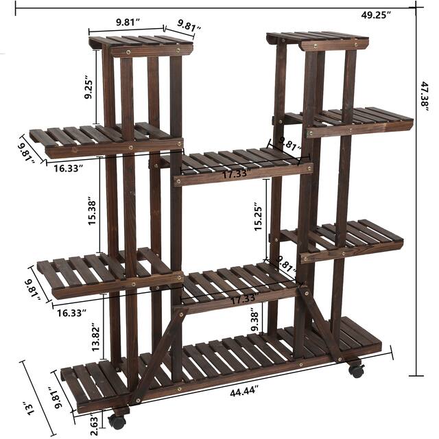 9-tier Indoor/Outdoor Wood Shelf Mobile Plant Stand