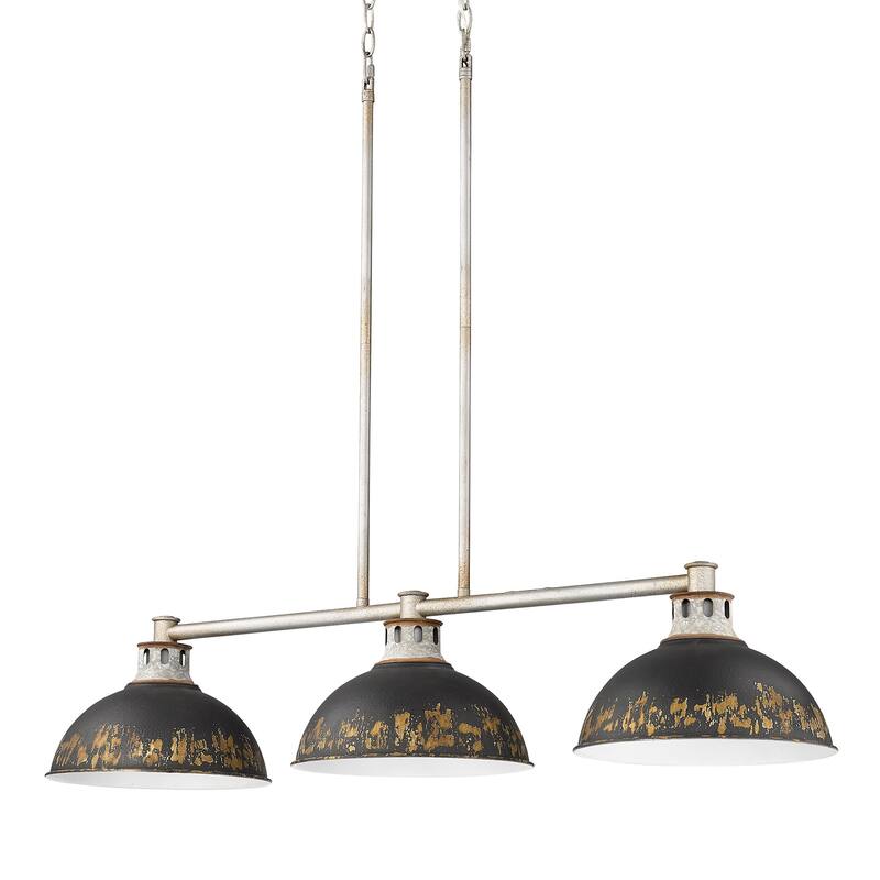 Kinsley 38.875" Wide 3-Light Linear Pendant - Aged Galvanized Steel with Antique Black Iron