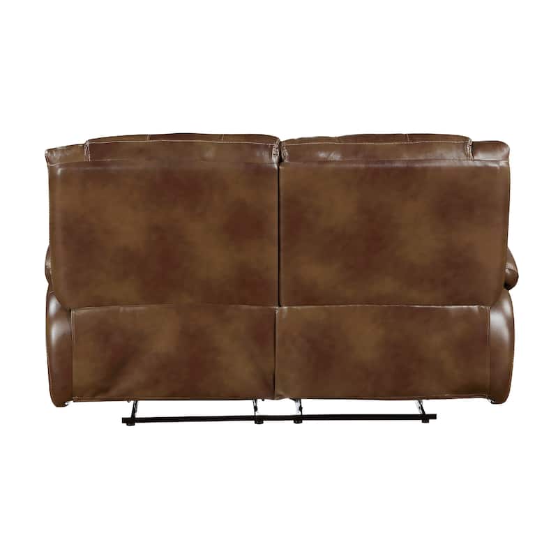 Licot Manual Double Recliner Loveseat, Glossy Brown Leather, 64 Inch