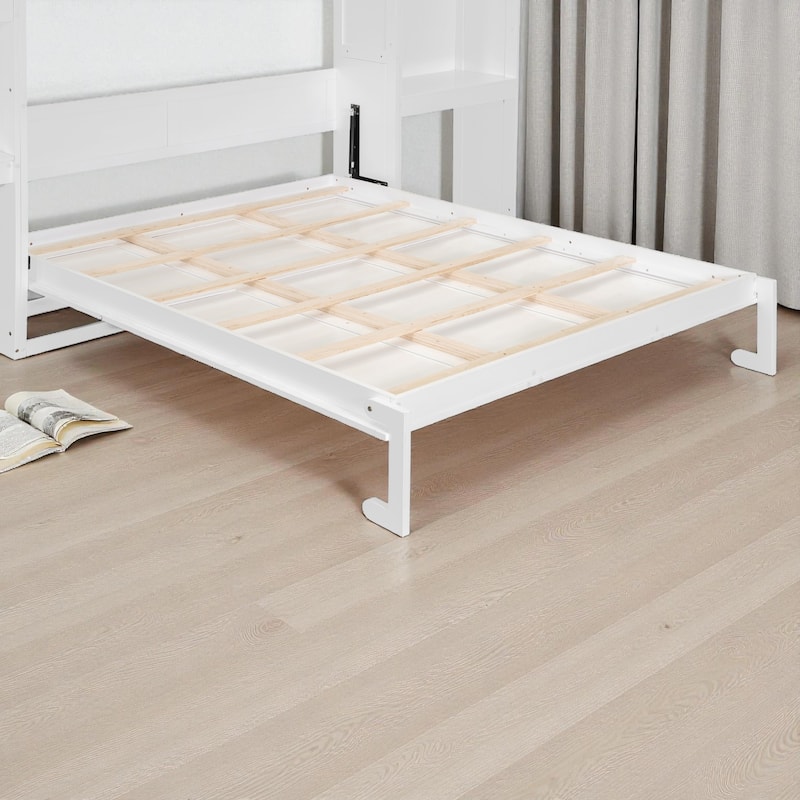 Queen Size Murphy Bed with Desk, Flip-Up Vanity & Cabinets, Space-Saving Wall Bed with Storage for Bedroom & Guest Room